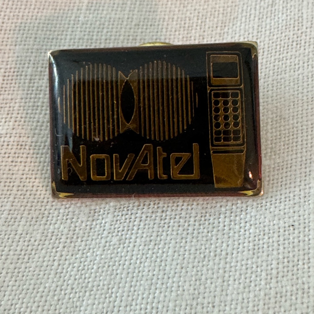 NovAtel Black and Gold vintage cell phone pin. Conversation brooch/pin. Unisex